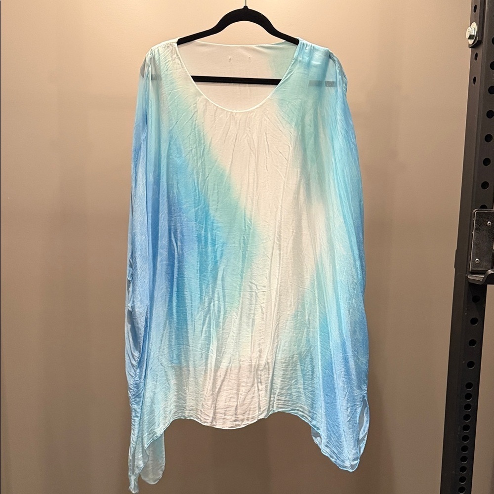 Blue and White Tie-Dye Silk Poncho